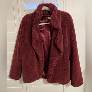 Burgundy oversized teddy jacket